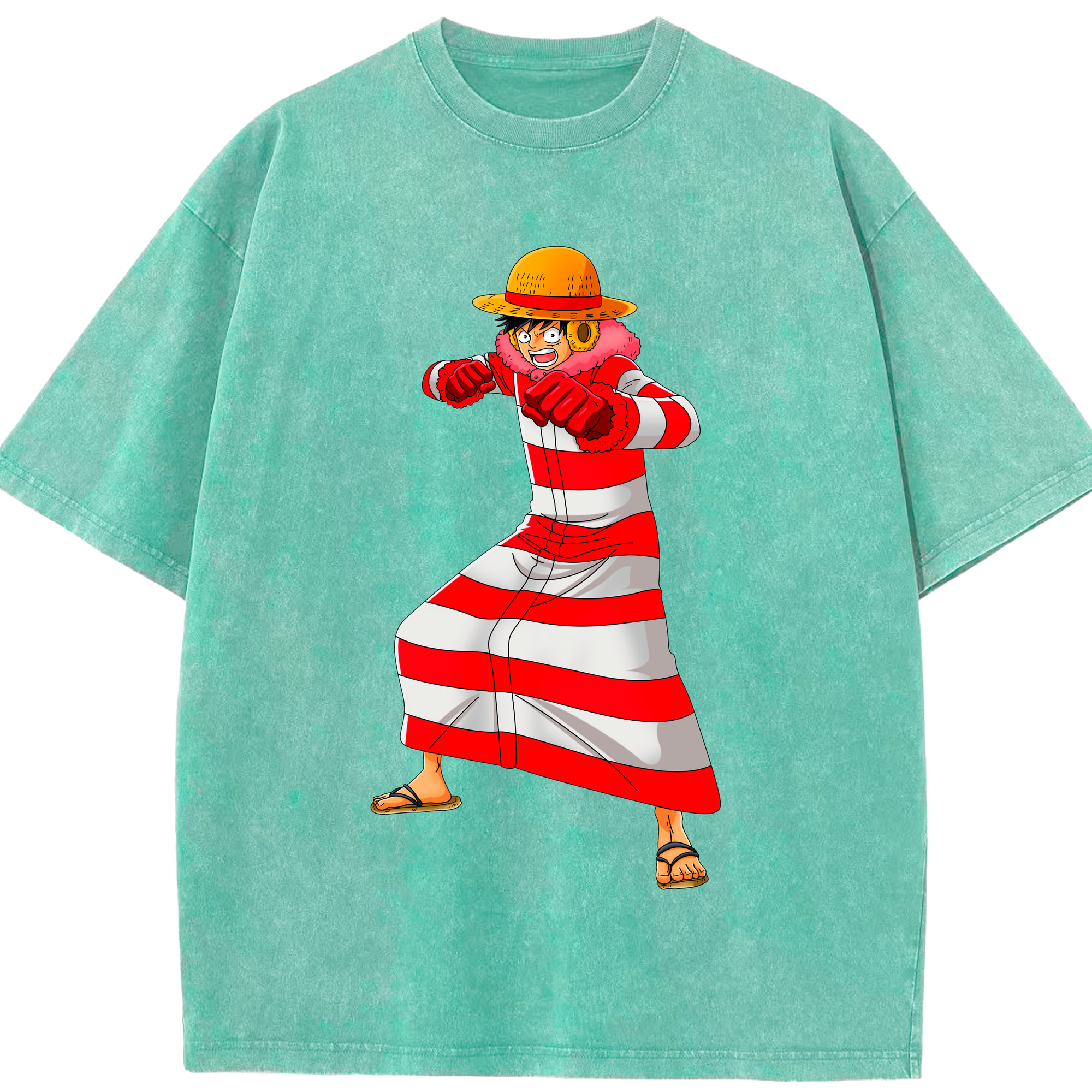 ワンピース モンキー・D・ルフィ ONE PIECE Monkey D. Luffy 綿100% ヴィンテージ風 半袖Tシャツ（フロントプリント）
